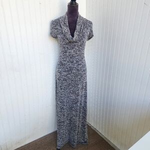 Max Edition Gray Classy Boho Cowl Neck Knit Short Sleeve Maxi Dress Womens Large